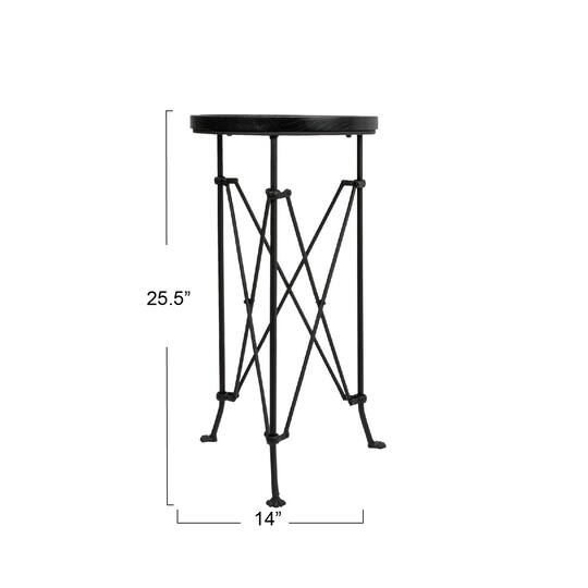 Hello Honey® 2ft. Black Wood Top Modern Round Metal Accent Table